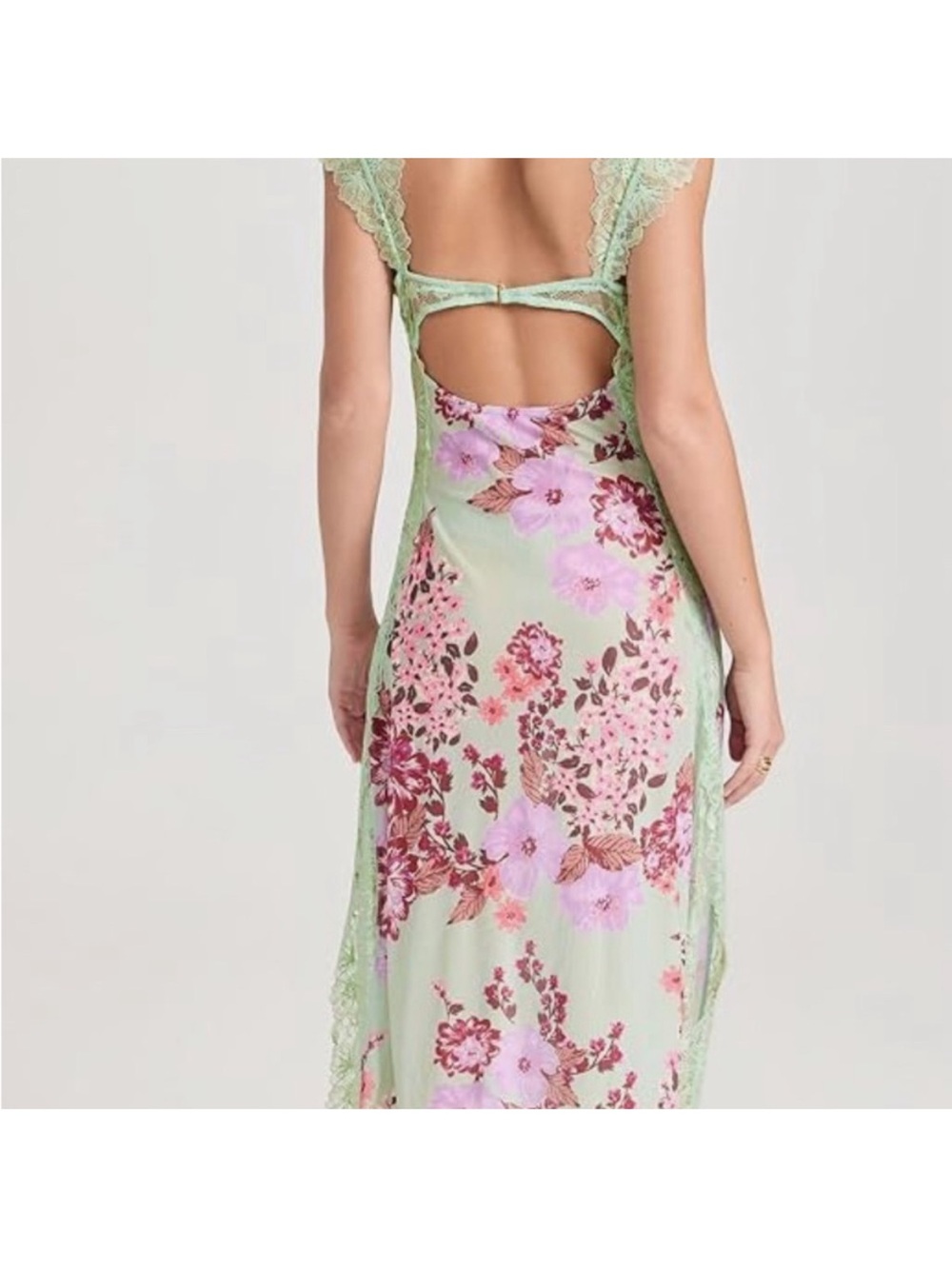 FP Suddenly Fine - Floral Lace-Trim Maxi Dress in Sage Green - Picture 3 of 4
